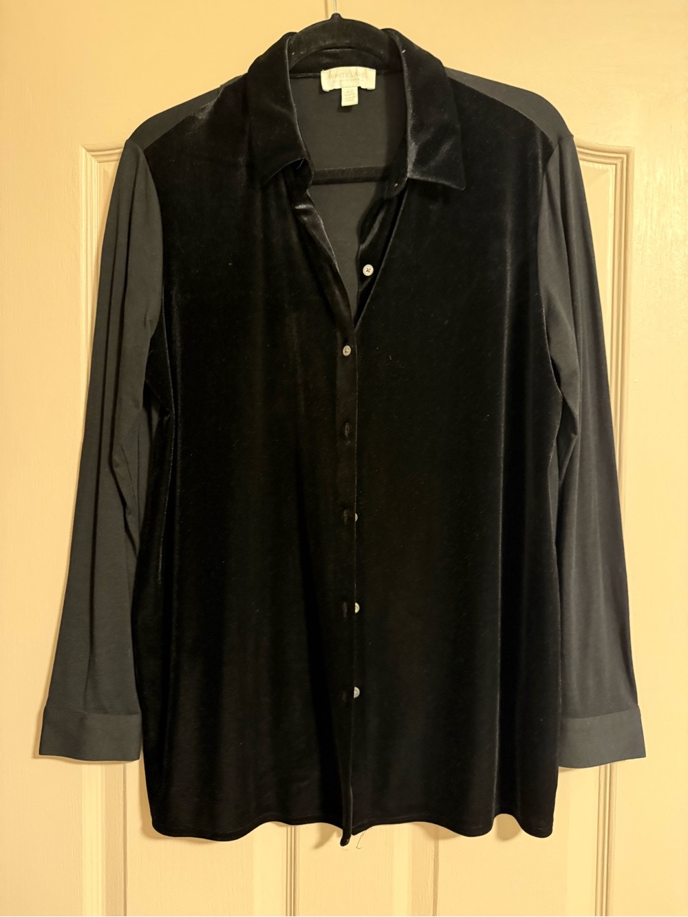 White Label Velvet Button-Front Blouse in Black
